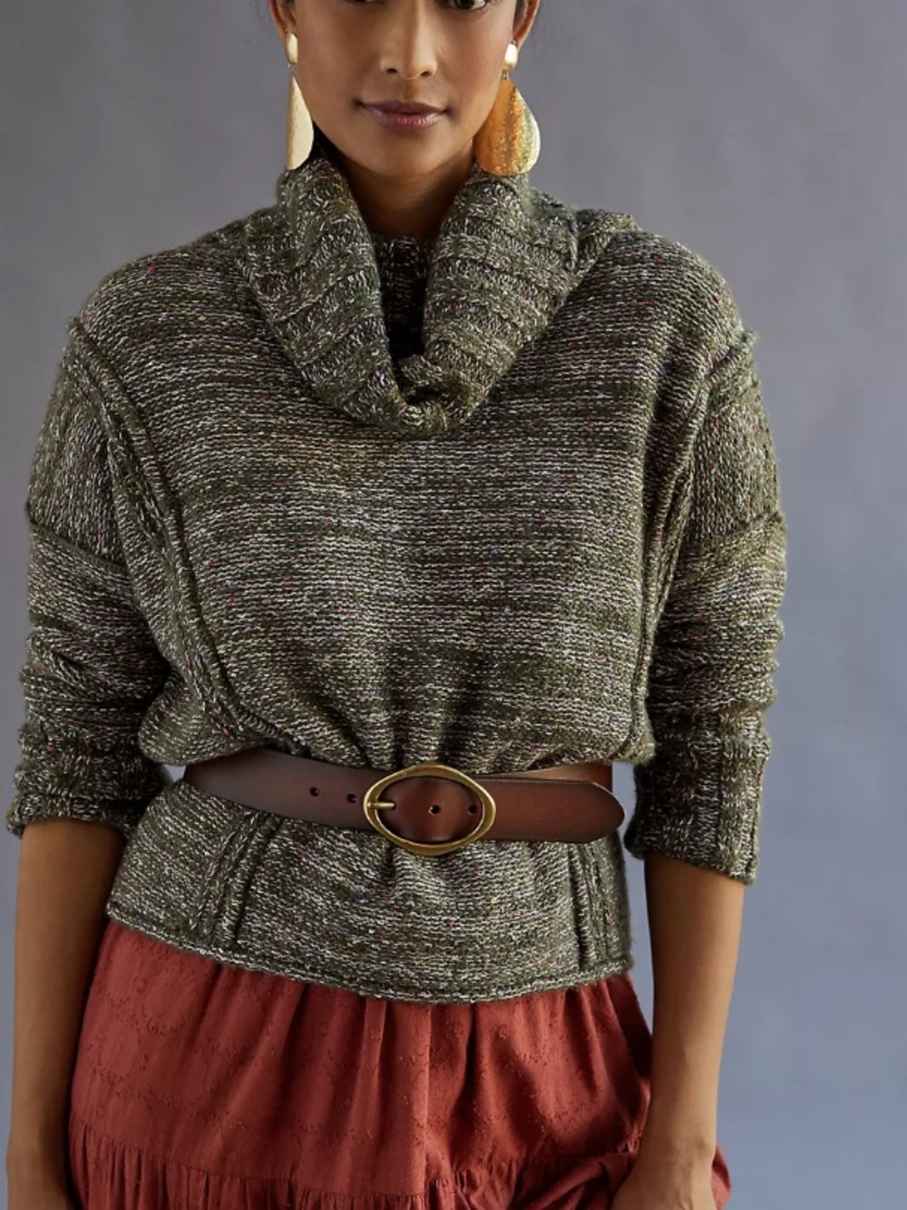 Anthro Pilcro Textured Cowl-Neck Sweater Anthropologie cabin core indie sleeve
